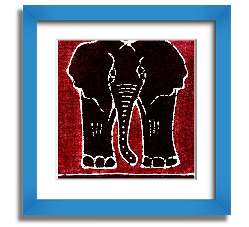 A vibrant Aboriginal Red Elephant framed print showcasing intricate designs and colors, ready to hang on a wall.